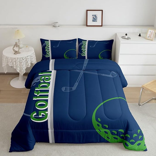 Feelyou Kids Golf Comforter Set Full Size Ball Sports Bedding Set for Boys Girls Teens Bedroom Decor Golf Ball Lover Comforter Women Men Ball Games Duvet Set with 2 Pillow Case - LeafyLoom