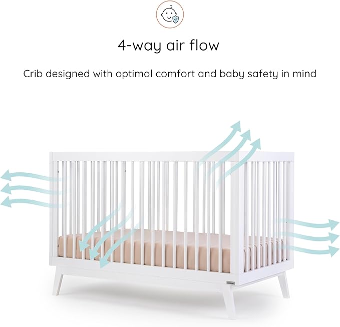 dadada Baby Soho 3-in-1 Convertible Crib to Toddler Bed – Wooden Crib Made in Italy, GREENGUARD Gold Certified Small Baby Crib – Baby-Safe Finish, Modern Design (White) - LeafyLoom