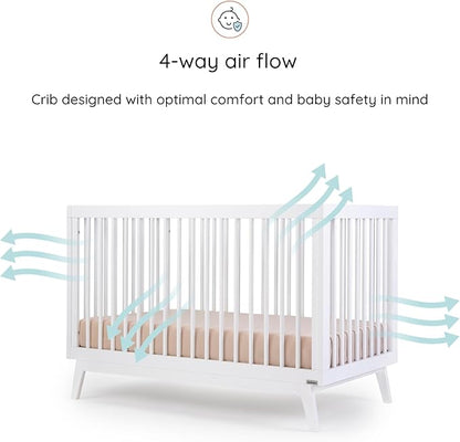 dadada Baby Soho 3-in-1 Convertible Crib to Toddler Bed – Wooden Crib Made in Italy, GREENGUARD Gold Certified Small Baby Crib – Baby-Safe Finish, Modern Design (White) - LeafyLoom