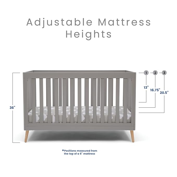 Delta Children Essex 4-in-1 Convertible Baby Crib, Grey with Natural Legs - LeafyLoom