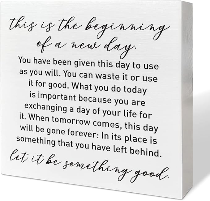 Home Office Desk Wooden Box Sign Decor, This Is The Beginning of A New Day, Inspirational Quotes Desk Decor Motivational Desk Decorations for Women Men Student Office Classroom School - LeafyLoom