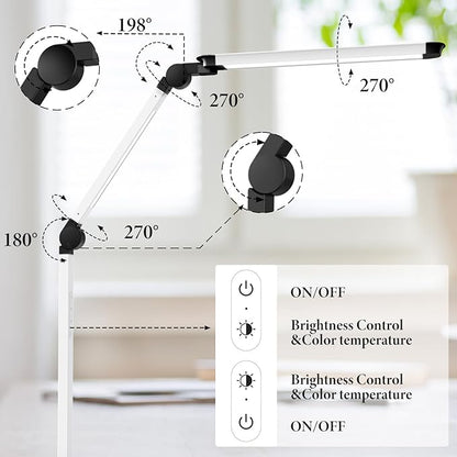 LED Desk Lamp with USB Charging Ports,Creative Touch Reading Light, with Memory Dual Light and Adjustable Swing Arm,15W 4 CCT Eye-Care Modes & 4 Brightness Levels Table Lamp for Home Office-White - LeafyLoom