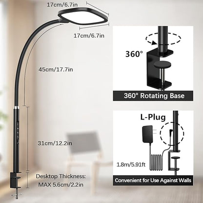 LED Desk Lamps for Home Office, Clamp Desk Light for Video Conference, Dimmable, Rotatable, Top Bright, Large Lighting Area, Remote & Touch, Clip Table Lamp for Computer Monitor, Study, Work - LeafyLoom