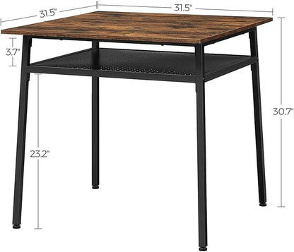 VASAGLE Dining Table, Square Office Desk with Storage Compartment, Industrial, 31.5 x 31.5 x 30.7 Inches,Brown - LeafyLoom