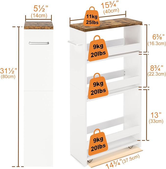 TEAMIX 4 Tier White Slim Storage Cart with Handle, Slide Out Storage Rolling Utility Cart Mobile Shelving Unit Organizer Trolley for Small Spaces Kitchen Laundry Narrow Places - LeafyLoom