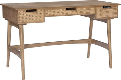 Linon Natural Dutton Wood and Rattan Desk - LeafyLoom