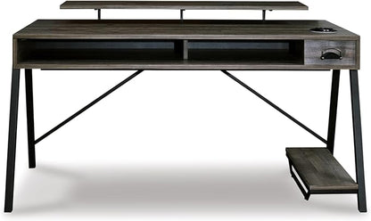 Signature Design by Ashley Barolli Home Office Gaming Desk with Multiuple LED Back Lights, Grayish Brown - LeafyLoom