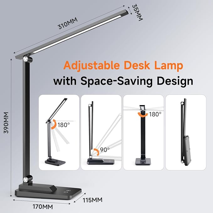 Mubarek Desk Lamp,15 Modes LED Desk Light,500 Lumen LED Lamp,Dimmable LED Table Lamp,Desk Lamps Office Accessories,Adjustable&Foldable Reading Lamp,Desk Light,LED Desk Lamp for Study Lamp,Bedside Lamp - LeafyLoom