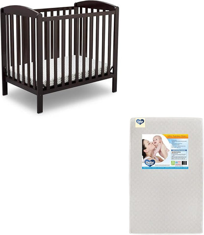 Delta Children Emery Mini Convertible Baby Crib & Twinkle Stars 3-Inch Waterproof Mini Crib Mattress, Dark Chocolate - LeafyLoom