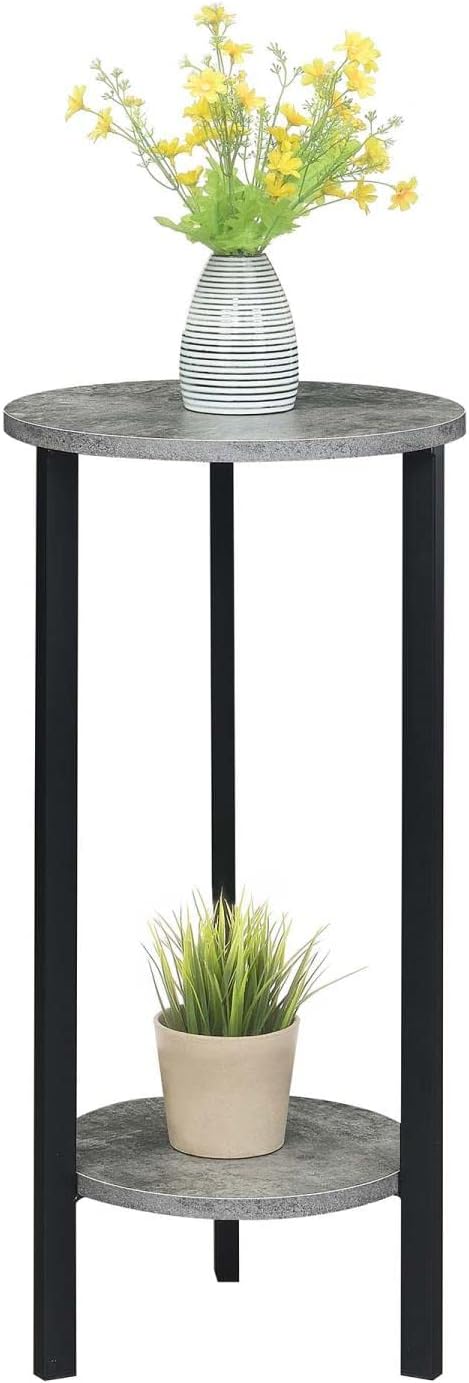 Convenience Concepts Graystone 31 inch 2 Tier Plant Stand, Cement/Black - LeafyLoom