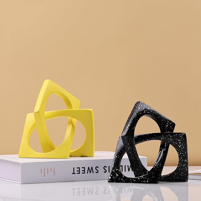 DOVDOV Geometric cube knot decorations, abstract geometric statue, yellow home decor accents for room office shelf coffee table entryway desktop small ornaments. - LeafyLoom