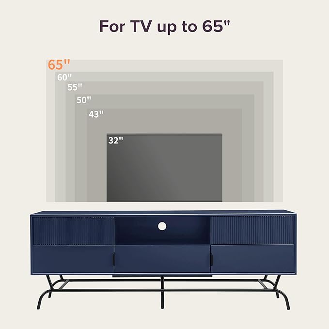 24/7 Shop at Home Quin Modern TV Stand with Storage Drawers, Media Console Cabinet, Entertainment Center for 65 inch Television, Unique Living Room Furniture, Indigo - LeafyLoom