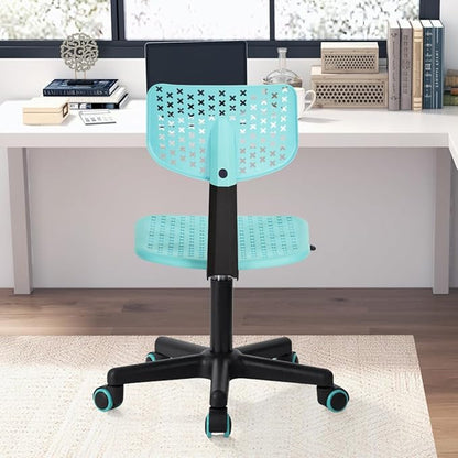 Desk Chair Armless Cute Office Chair, Low Back Rolling Home Office Task Chair Adjustable Swivel Study Chair for Girls Teens Adults Children Kids, Turquoise - LeafyLoom