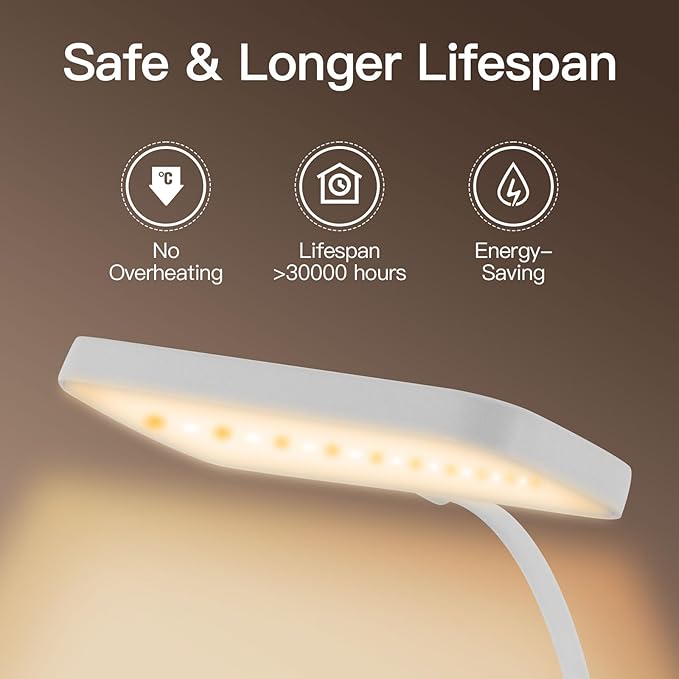 Desk Lamps for Home Office,3 Lighting Modes, Adjustable Brightness, Adjustable Gooseneck Reading Lamp,Rechargeable,Battery Operated Children's Eye Protection Learning Lamp with Pen Holder - LeafyLoom