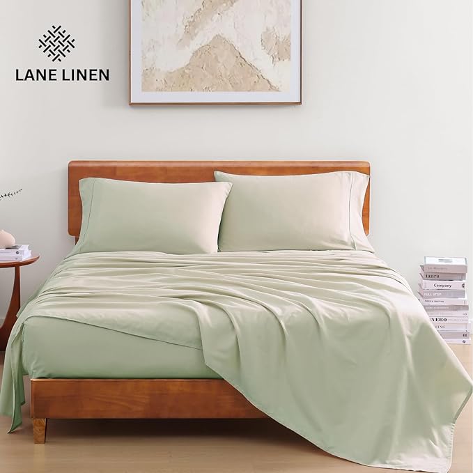 LANE LINEN 100% Organic Cotton Twin XL Sheets Set 3-Piece Pure Percale Bedsheets Soft Bedding Breathable Fits Mattress Upto 15" Deep - Mineral - LeafyLoom