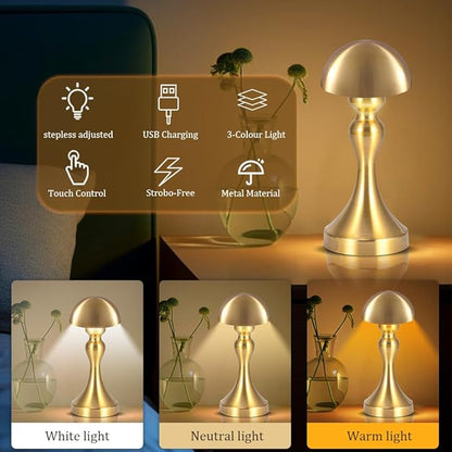 Portable LED Table Lamp, 3-Levels Brightness Metal Desk Lamp, 3 Color Touch Control Rechargeable Lamp, Night Light, Bedside Lamp,Dining Room Lamp (Gold) - LeafyLoom