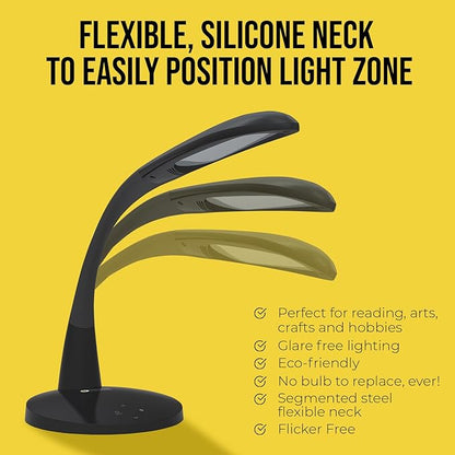 Stella Original Premium 10W LED Desk Task Lamp - Black - Adjustable Dimmable Low Vision Natural Table Light - Bright Macular Degeneration Aid Lighting-Hobby, Crafting, Sewing, Artist, Reading, Office - LeafyLoom