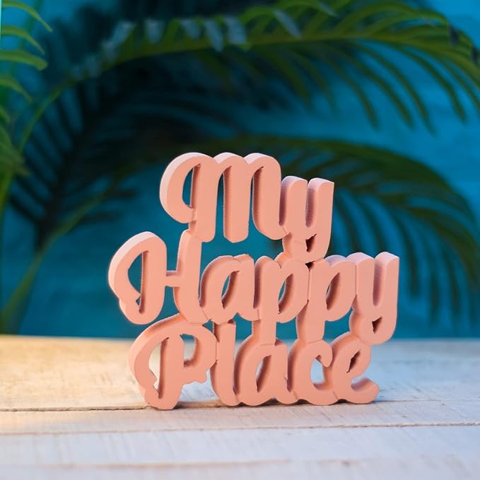 My Happy Place Peach Aesthetic Table Decor - Home, Office Desk, Shelf. Quirky Room Decoration Showpiece, Birthdays, Corporate Gifts, and Inspirational Wall Decor. - LeafyLoom