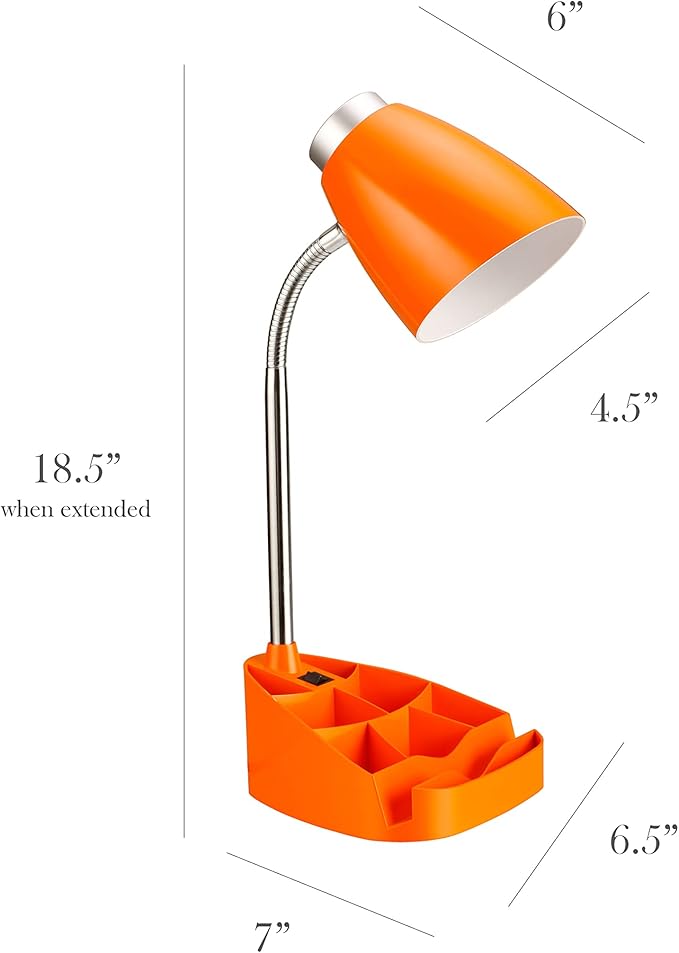 Simple Designs LD1002-ORG Gooseneck Organizer Desk Lamp with iPad Tablet Stand Book Holder, Orange - LeafyLoom