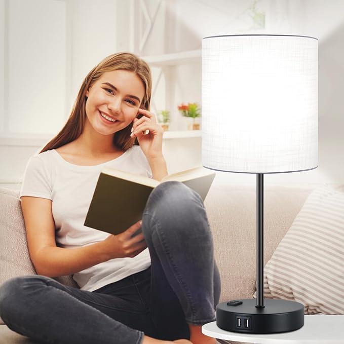 Lynnoland 𝟮𝟬𝟮𝟯 𝗡𝗘𝗪 Set of 2 Touch Control Table Lamps with 2 USB & AC Outlet, 3-Way Dimmable Bedside Nightstand Lamps for Bedroom Living Room Nursery, 800 Lumens 5000K Daylight Bulbs Included - LeafyLoom