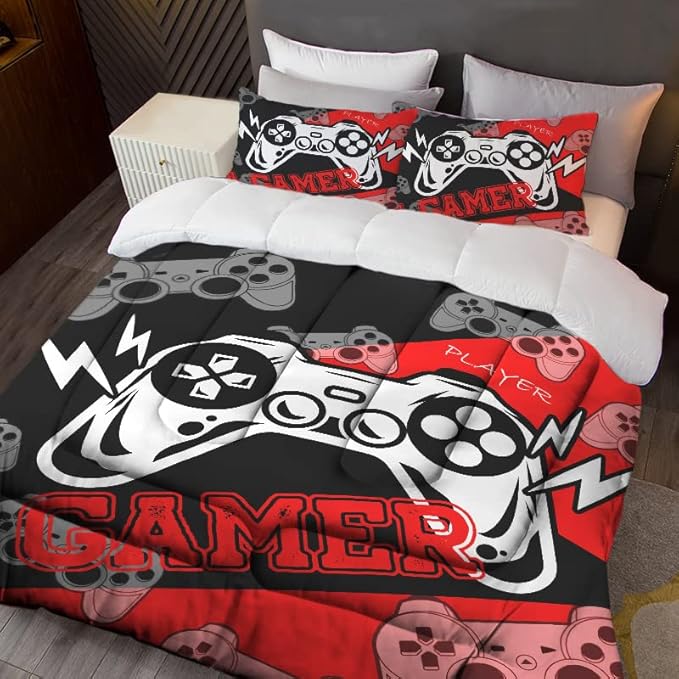 Sunnycitron Boys Gaming Comforter Set Twin Gaming Bedding for Boys Teens Gamer Comforter Gaming Bed Kids Bed Comforter Set Gamepad Game Bedding twin Comforter set (1 Comforter 2 Pillowcase) - LeafyLoom