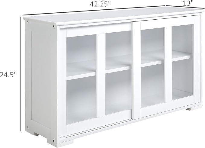 HOMCOM Sideboard Buffet Cabinet, Stackable Credenza, Coffee Bar Cabinet with Sliding Glass Door and Adjustable Shelf, White - LeafyLoom