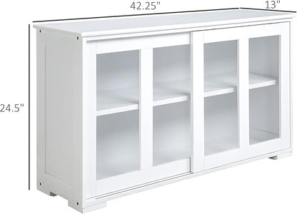 HOMCOM Sideboard Buffet Cabinet, Stackable Credenza, Coffee Bar Cabinet with Sliding Glass Door and Adjustable Shelf, White - LeafyLoom