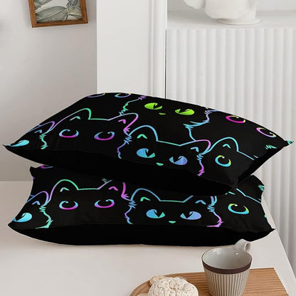 Axolotl Kids Bedding Cartoon Twin Size,Gradient Line Cute Cat Bedding Set for Teens Kids Boys Girls Adults Room Decor, All Season,1 Comforter 2 Pillow Cases,Black - LeafyLoom