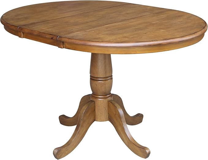 International Concepts 36" Round Top Pedestal Ext Table With 12" Leaf And 4 Rta Chairs, Pecan - LeafyLoom