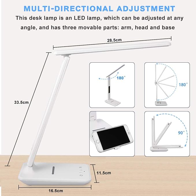 LED Desk Lamp, Desk Lamp with Wireless Charger, Suitable for Home, Office Dimmable Desk Lamp, with USB Charging Port, Built-in Clock, Calendar, Thermometer and Automatic Timing Reading Desk Lamp. - LeafyLoom