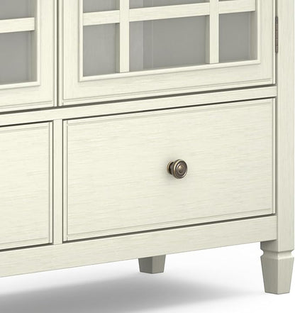 SIMPLIHOME Connaught Low Storage Cabinet, 46 inch, Antique White - LeafyLoom