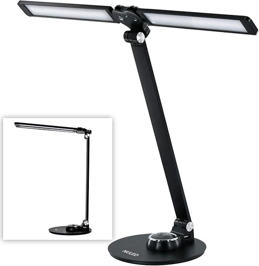 NUNET LED Desk Lamps for Home Office,Piano Lamp for Upright Piano,Rotatable Aluminum Desk Lamps with USB Charging Port,Eye-Caring Reading Light/3 Lighting Modes/Brightness Adjustable Lamp,Black - LeafyLoom