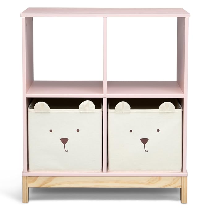 Delta Children babyGap Graham 4-in-1 Convertible Crib with Storage Drawer + Brannan Bear Bookcase with Bins + Brannan Bear Wall Shelf with 4 Hooks, Blush Pink/Dark Pink (Bundle) - LeafyLoom