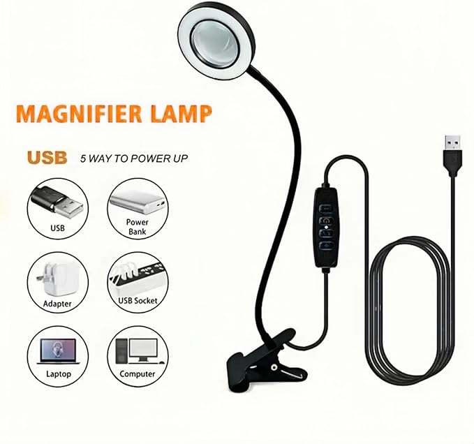 Magnifying Glass with Light and Stand 10X, Craft Lamp Adjustable Gooseneck Clip on Lamp 12W 3 Colors Dimmable LED Desk Lamp Lighted magnifying glass for Working,Studying Crafting Professionals - LeafyLoom