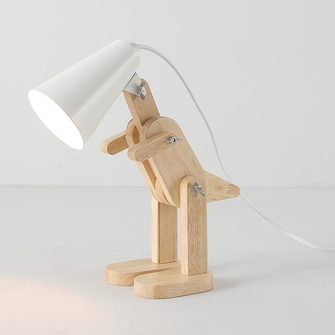 Globe Electric 56107 Terry Dinosaur 10" Wooden Desk Lamp, White Shade, in-Line On/Off Rocker Switch - LeafyLoom