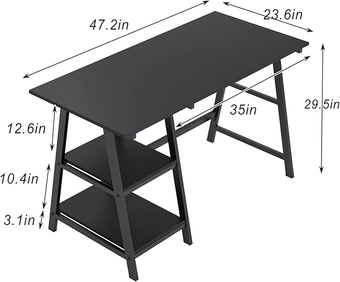 soges Computer Desk 47inches PC Desk Office Desk with Shelf Workstation for Home Office Use Writing Table,Black - LeafyLoom