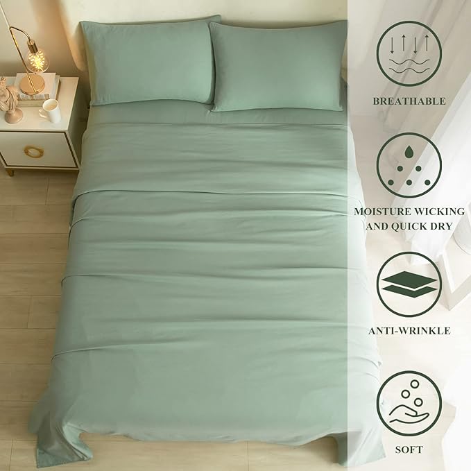 HighBuy Full Size Sheet Sets Sage Green - 4 Piece Bed Sheets and Pillowcase Set for Full Bed Mattress - Cooling Sheets Soft Deep Pocket Sheets,Fitted Sheets,Full Bed Sheets,Sage Green - LeafyLoom