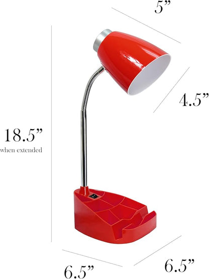 Simple Designs LD1067-RED Compartmental Desk Lamp with iPhone/iPad/Tablet Stand, Bendable Gooseneck, for Office, Living Room, Nightstand, Library, Entryway, Red - LeafyLoom