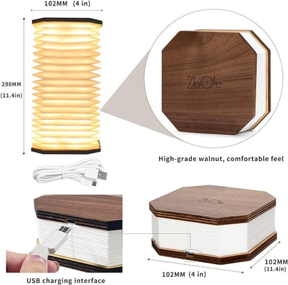 Originality Folding Accordion Lamp, Portable Wooden Desk Lamp, Ambient Lighting, Creative LED Paper Lantern with USB for (Walnut) - LeafyLoom