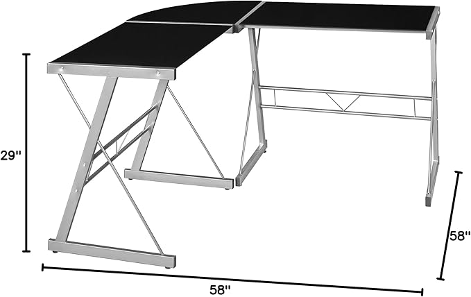 Regency Home Corner Desk, 60 inch, Black Glass - LeafyLoom