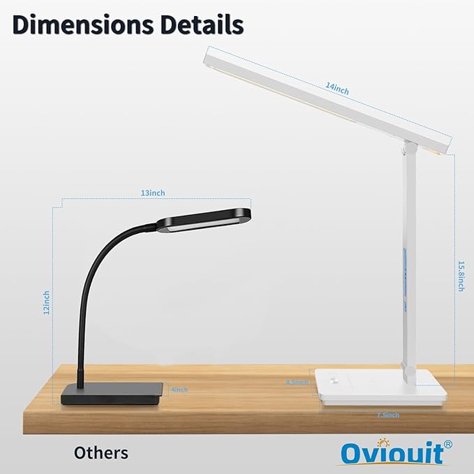 10 in 1 Smart Led Desk Lamp, Desk Table Lamp for Home Office, Eye-Caring Office Lamp with Night Lights, Lamp for Desk with 10W Wireless Charger, Dimmable Touch Lamp for Bedroom Reading Study Work - LeafyLoom