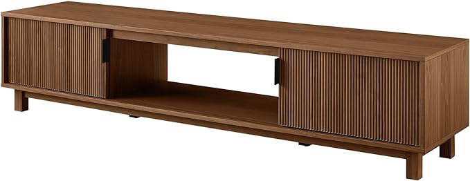 Walker Edison Walton Modern Fluted-Door Low Stand for TVs up to 80 Inches, 70 x 15.75 x 16 inches, Mocha - LeafyLoom