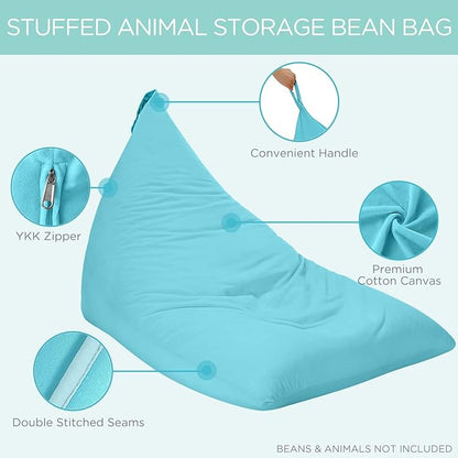 Aubliss Stuffed Animal Storage Bean Bag Chairs Cover, 50"x 35" Extra Large Velvet Bean Bags Chair for Kids & Adults, Ultra Soft Zipper Beanbag Toy Storage for Boys Girls - Blue - LeafyLoom