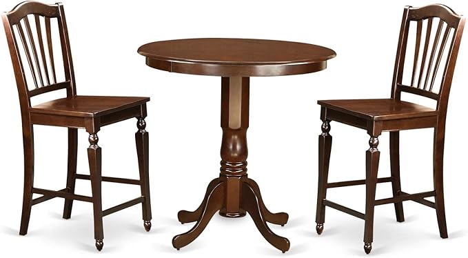 East West Furniture JACH3-MAH-W 3 Piece Counter Height Dining Table Set Contains a Round Wooden Table with Pedestal and 2 Kitchen Dining Chairs, 36x36 Inch, Mahogany - LeafyLoom