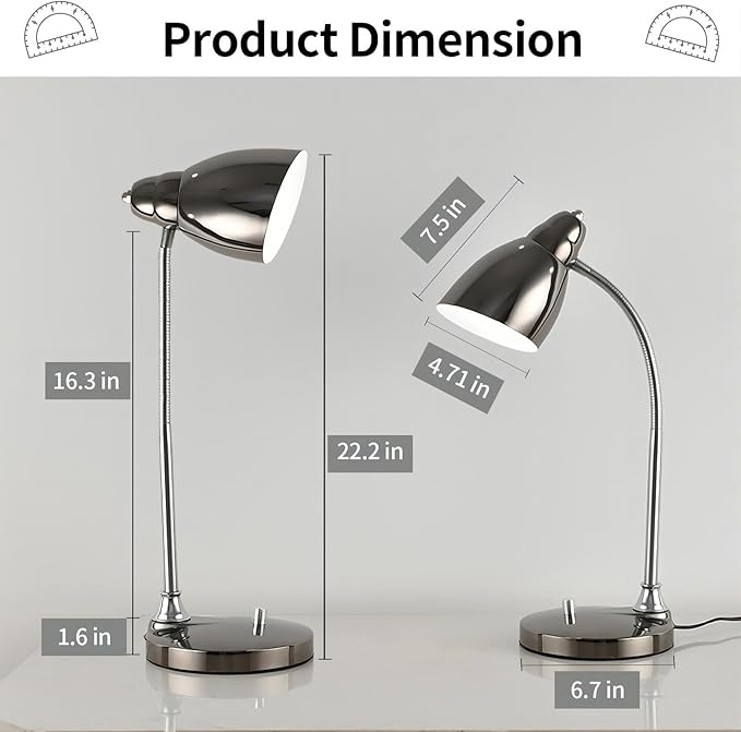 Desk Lamp for Home Office, 40W (Max) E26 LED Vintage Table Lamp with 12W Color Changing Bulb Flexible Desk Light with Rotary Switch for Study Room Bedroom Bedside Reading Working, Black Chrome - LeafyLoom