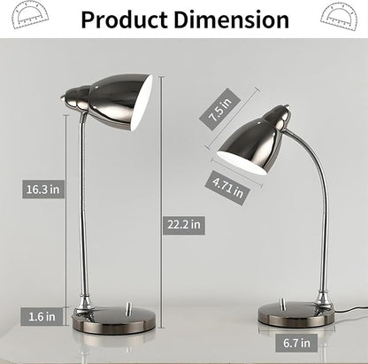 Desk Lamp for Home Office, 40W (Max) E26 LED Vintage Table Lamp with 12W Color Changing Bulb Flexible Desk Light with Rotary Switch for Study Room Bedroom Bedside Reading Working, Black Chrome - LeafyLoom