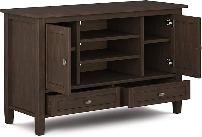 SIMPLIHOME Warm Shaker SOLID WOOD 47 Inch Wide Transitional TV Media Stand in Russet Brown for TVs up to 50 Inches, For the Living Room and Entertainment Center - LeafyLoom