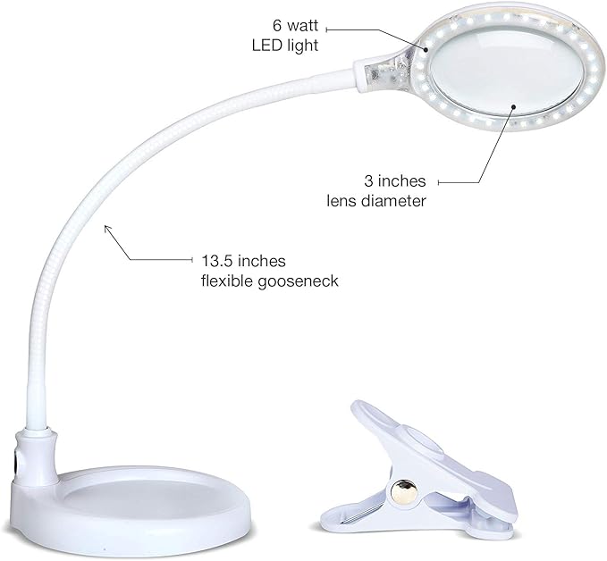 Brightech LightView Pro Flex 2 in 1 Magnifying Desk Lamp, 2.25x Light Magnifier, Adjustable Magnifying Glass with Light for Crafts, Reading, Close Work - LeafyLoom