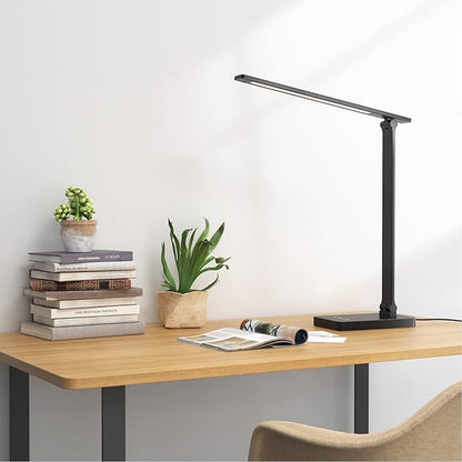 Lepro LED Desk Lamp with USB Charging Port Dimmable Home Office Touch Control Reading Table Lamp,3 Color Modes with 5 Brightness Level,College Dorm Room Essentials, Eye Caring, Sewing, Crafting, Black - LeafyLoom