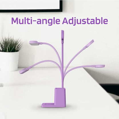 AXX Purple Desk Lamp, Study Lamp/Desktop Lamps for Small Spaces - Small, Battery Operated, Rechargeable, Cute, Gooseneck, Mini, Cordless - College Dorm Room/Home Office Desk Accessories - LeafyLoom